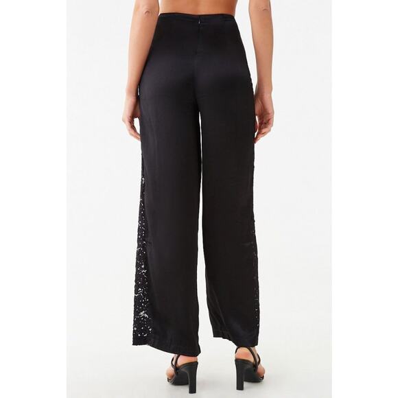 Forever 21 Wide Leg Pants Womens S Black Satin Lace Minimalist Boho Whimsigoth - Picture 2 of 10
